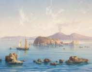 Carelli Achille Gulf of Salerno near Sorrento View towards Vesuvius - Hermitage